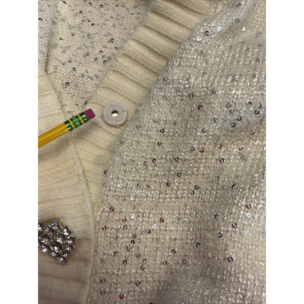 OLIVIA RUBIN Cream Mika Oversize Cardigan Sequin Rhinestone Size M *Flaw* - Picture 8 of 15